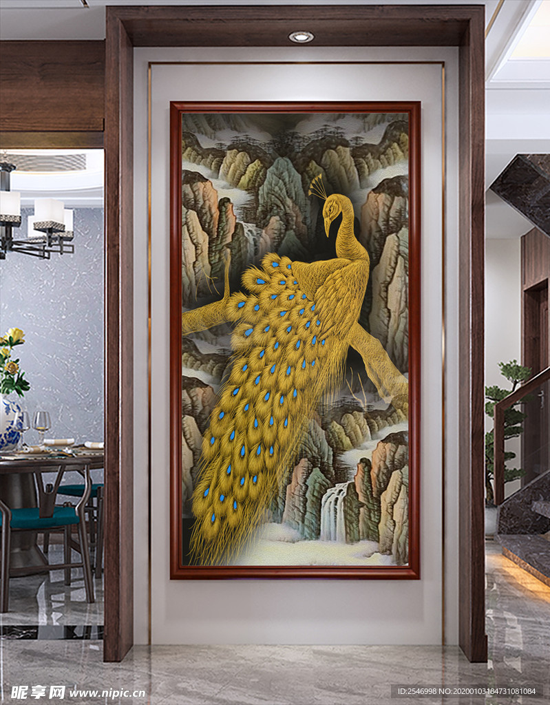 金丝孔雀玄关装饰画