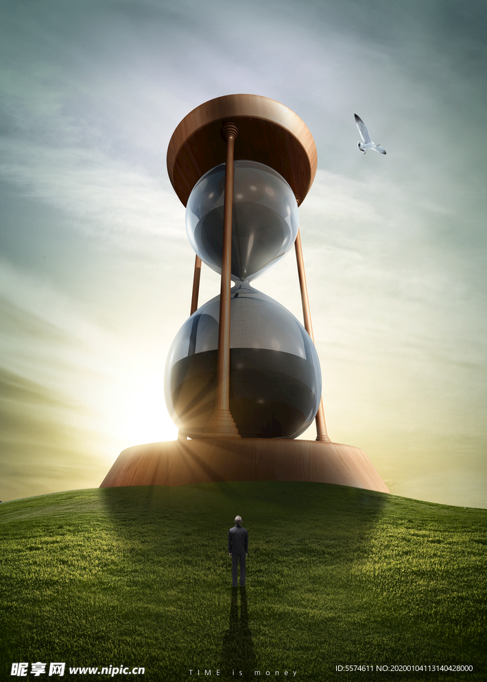 创意时间与天空成合背景