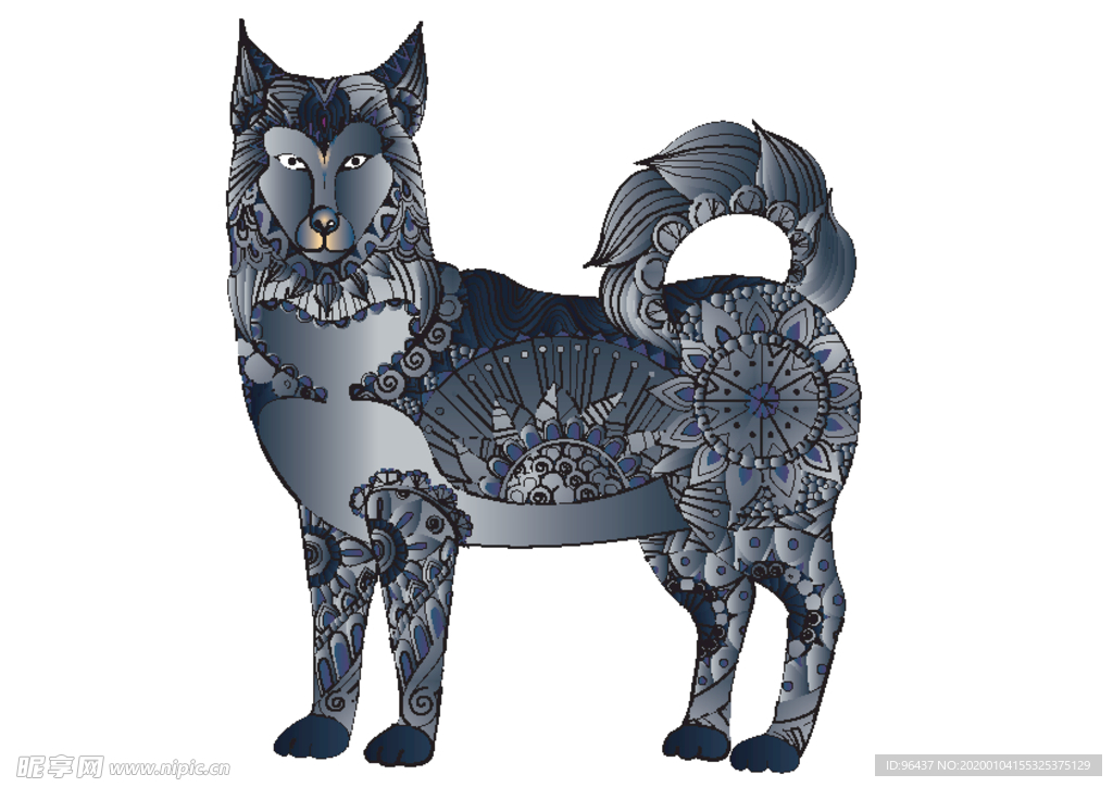 渐变灰插画狼复古图腾