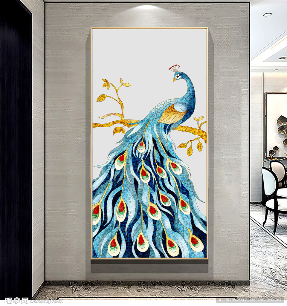 珐琅彩孔雀玄关装饰画