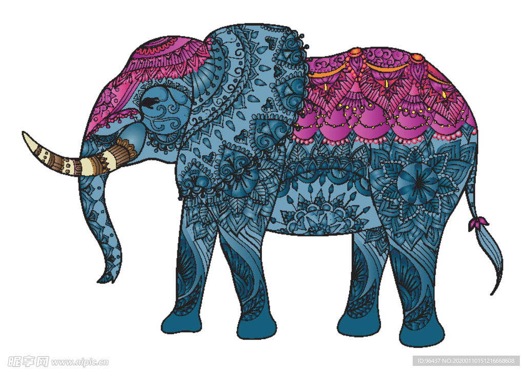 彩绘插画大象图腾