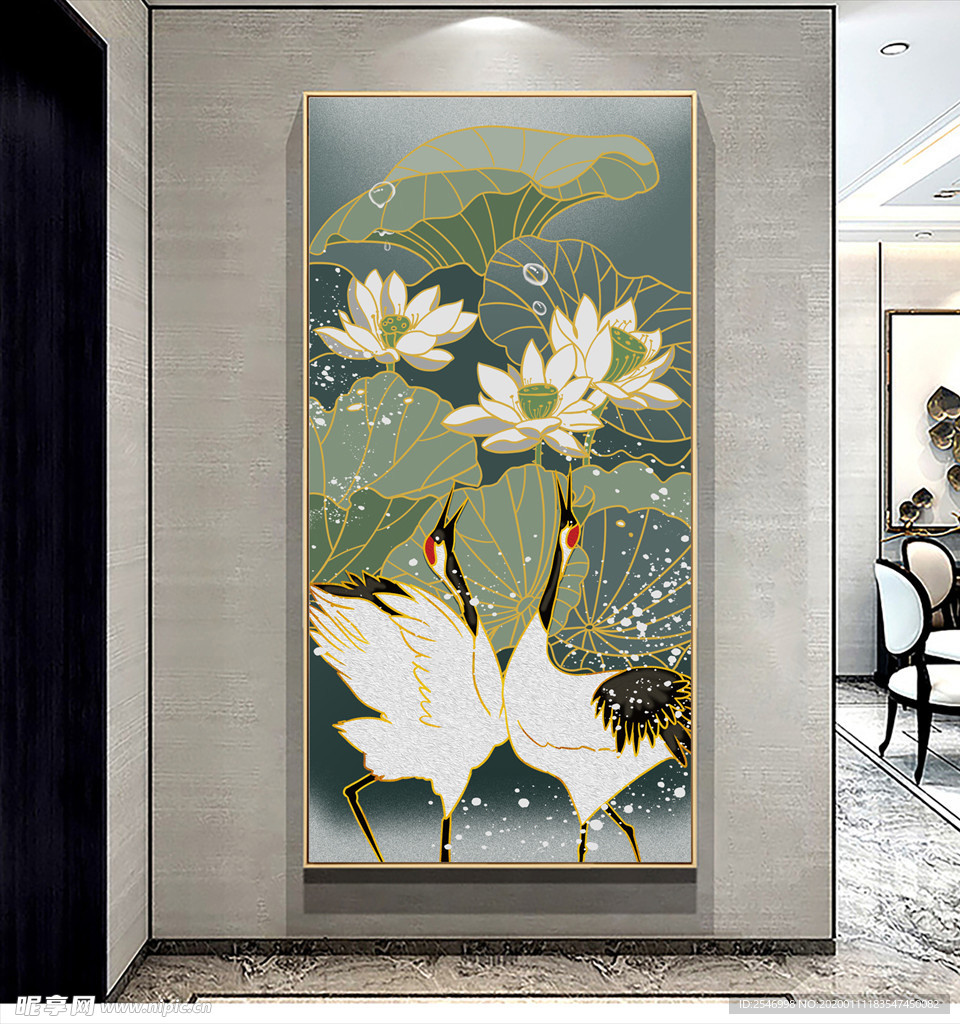 国潮仙鹤玄关画