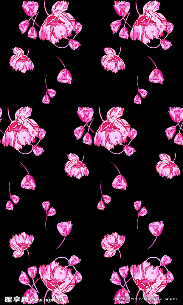 手绘荷花抽象花碎花