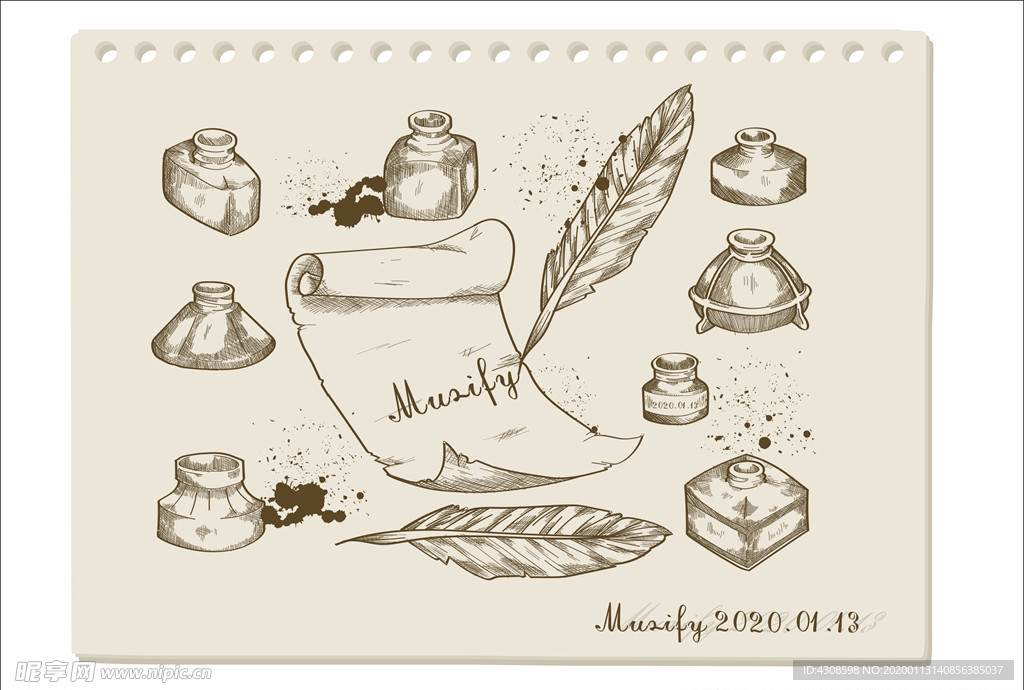 鹅毛笔与墨水瓶