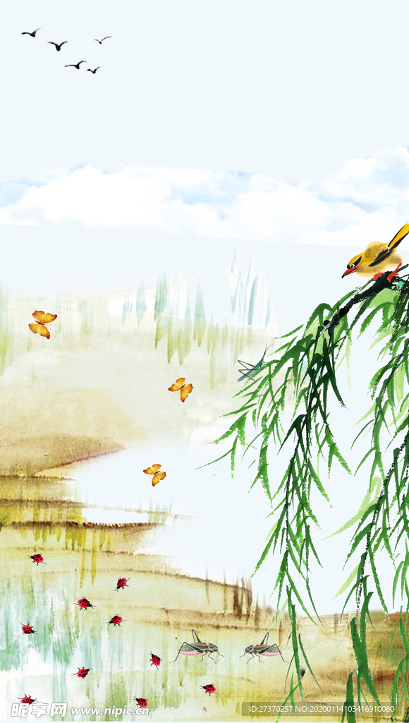 惊蛰春天海报背景