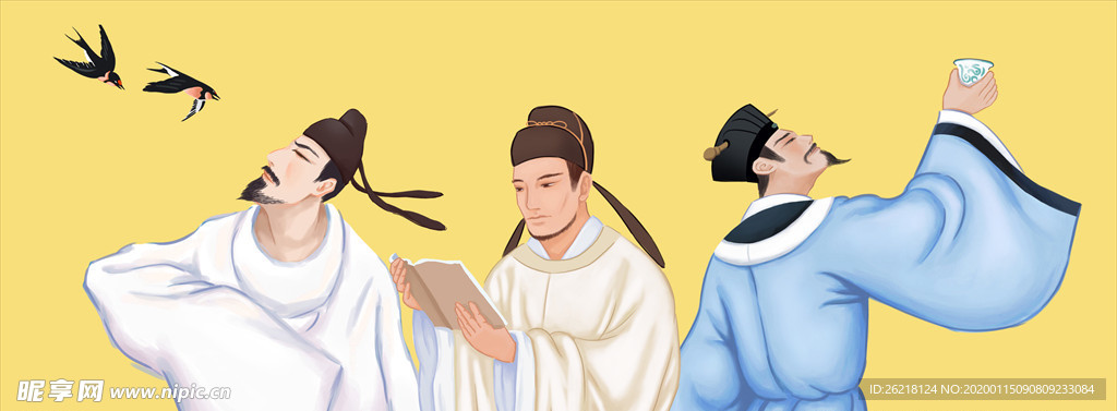 古代诗人手绘插画