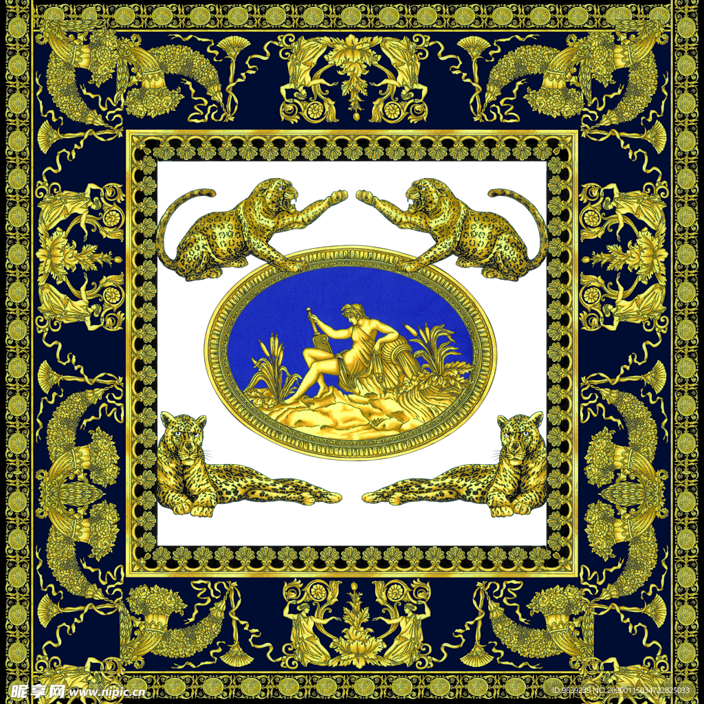 西方神话人物与豹子方巾