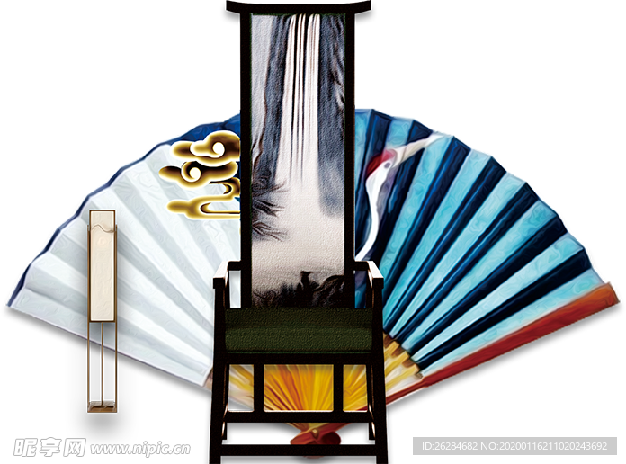 高清中式扇子元素