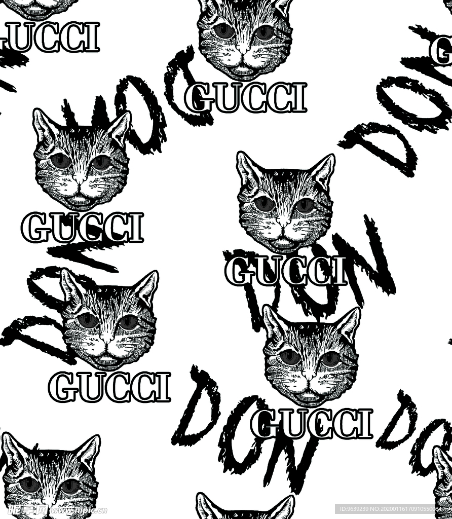 古驰猫头黑白字母大牌GUCCI