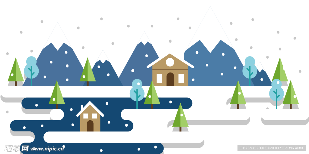 卡通雪景矢量插画素材