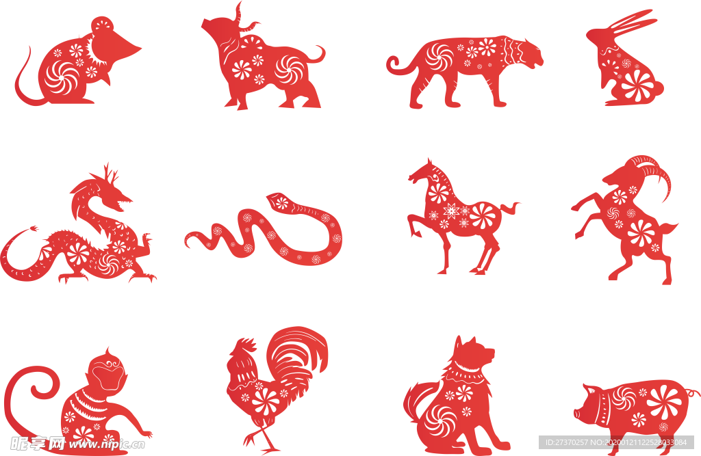 中国传统十二生肖剪纸图片