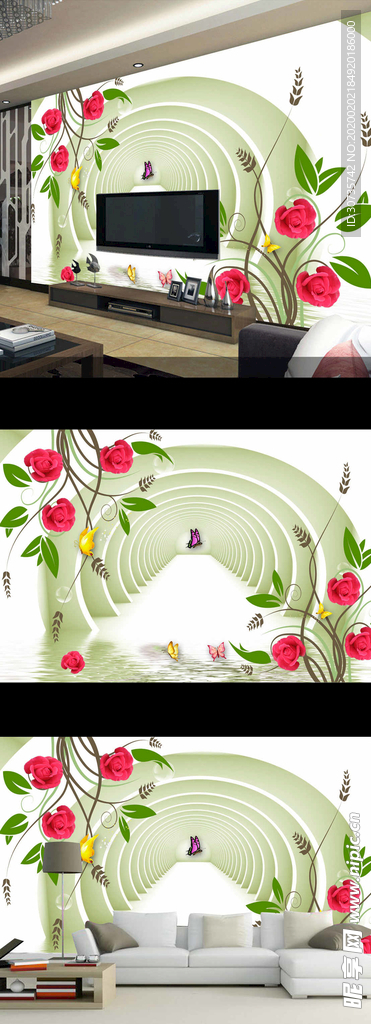 现代简约时尚花卉电视背景墙