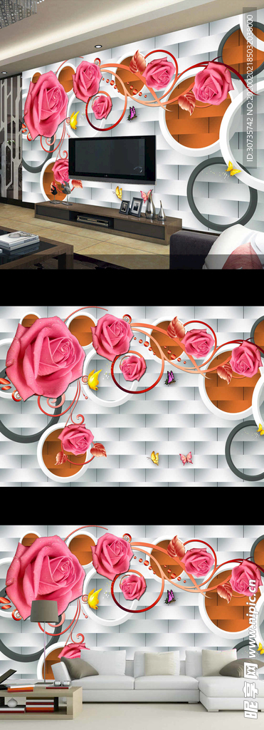 现代简约时尚花卉电视背景墙