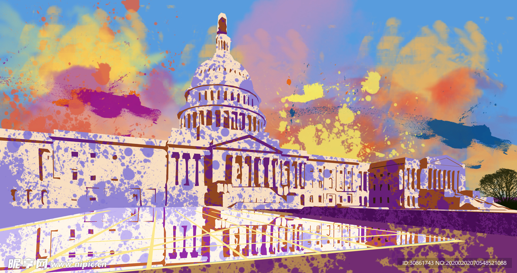 白宫水彩画 油画