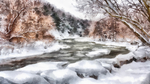 水彩冬日小溪