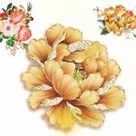 国画牡丹花红花金色花金色牡丹