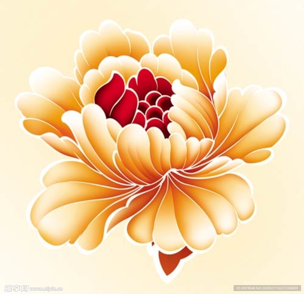 国画牡丹花红花金色花