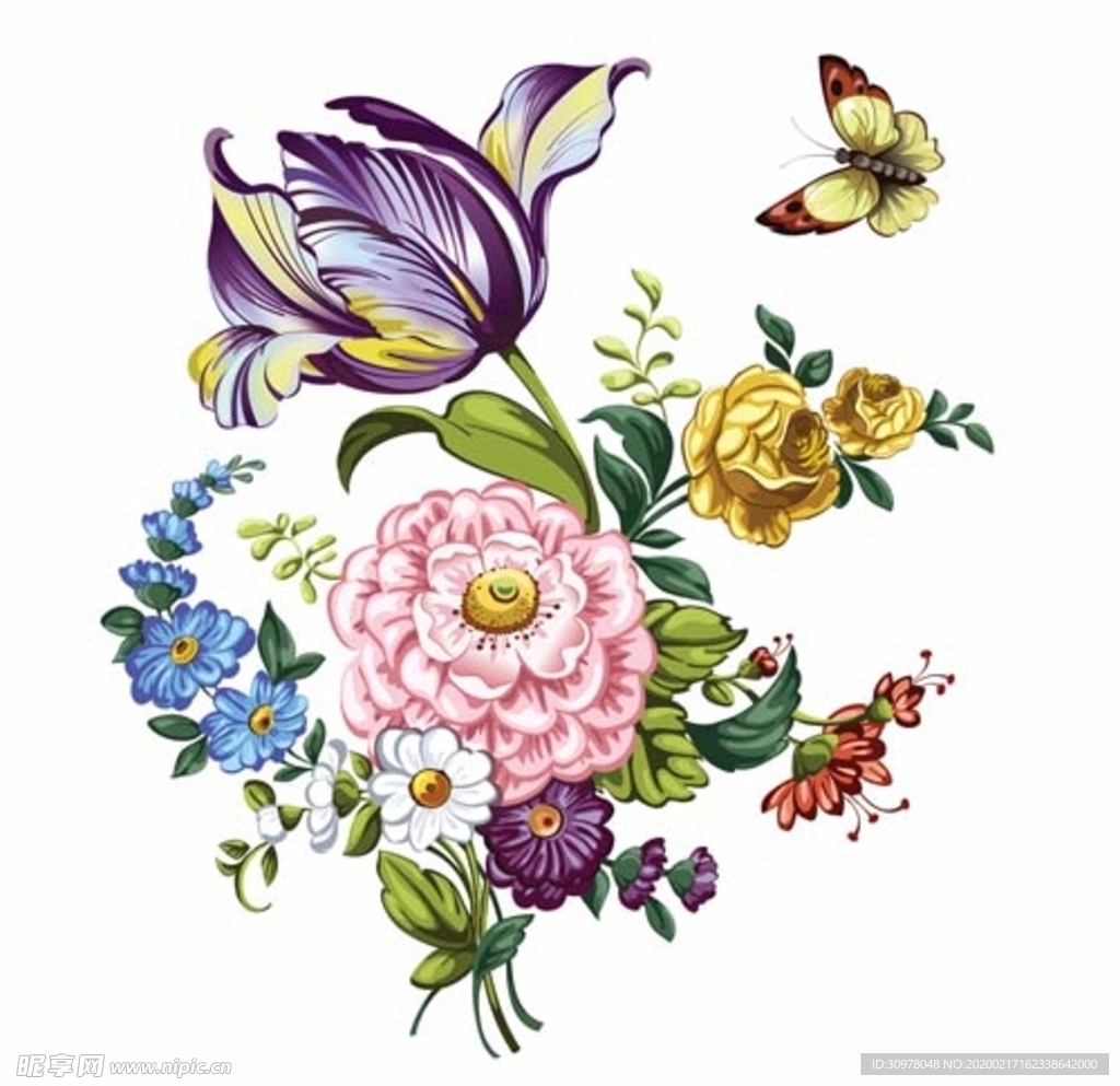 国画牡丹花红花金色花