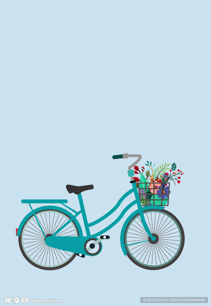 自行车 插画 花 鲜花 矢量图