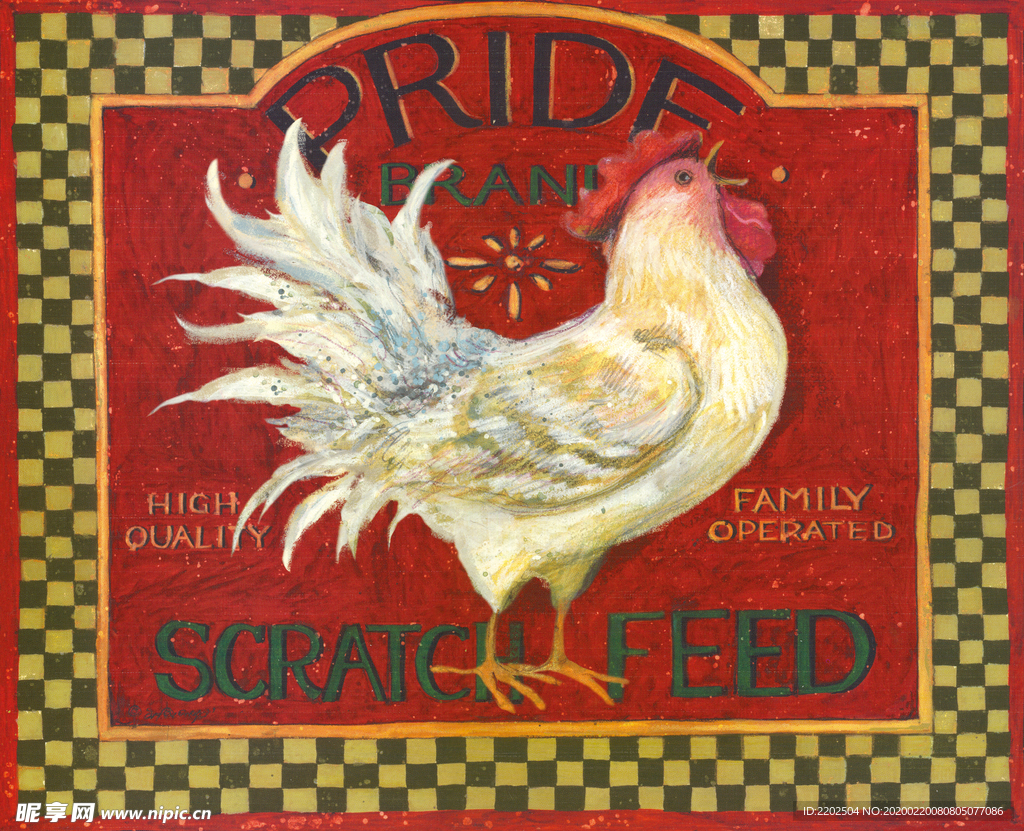 手绘插画 公鸡海报 招贴 油画