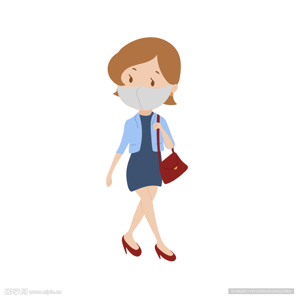 矢量人物 口罩上班 PNG