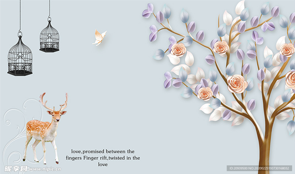 立体抽象树麋鹿背景墙