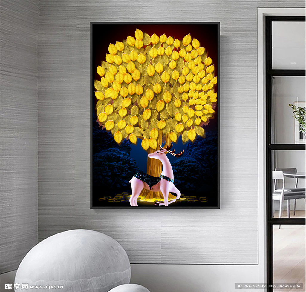 麋鹿发财树装饰画