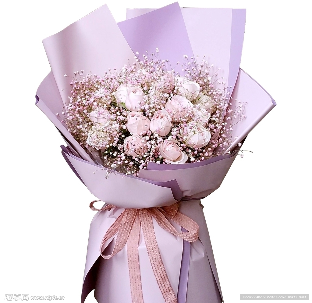 手捧粉色的求爱恋爱鲜花图片