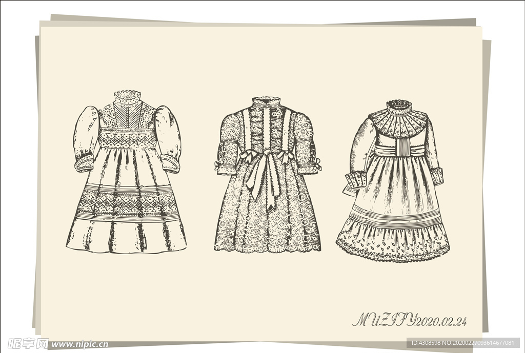 3款欧式连衣裙手绘稿