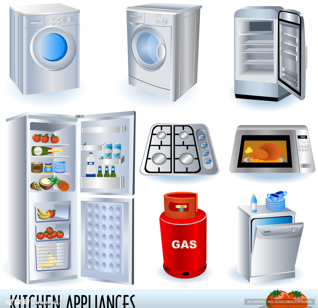 冰箱 洗衣机 微波炉 电器矢量