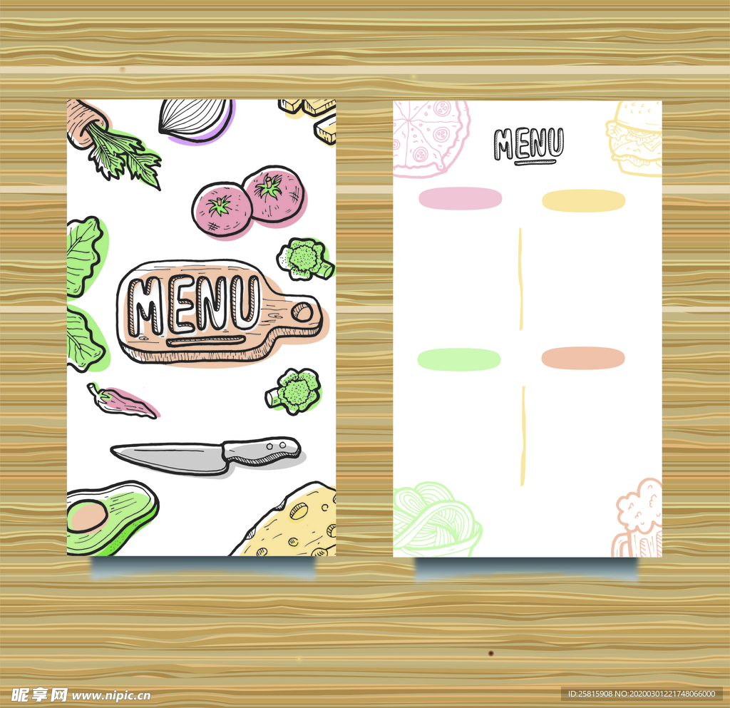 彩绘餐馆菜单正反面矢量