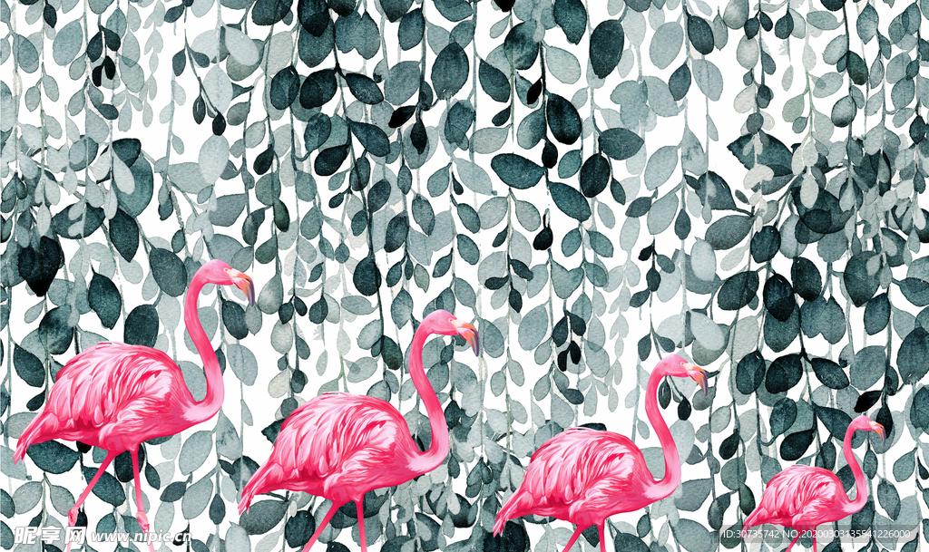 现代简约抽象花卉电视背景墙