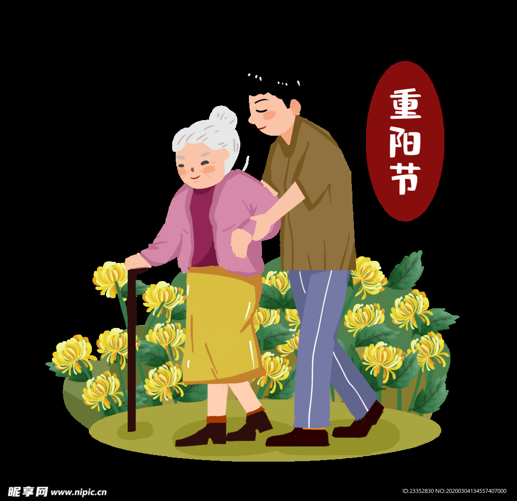 重阳节扶长辈赏菊素材