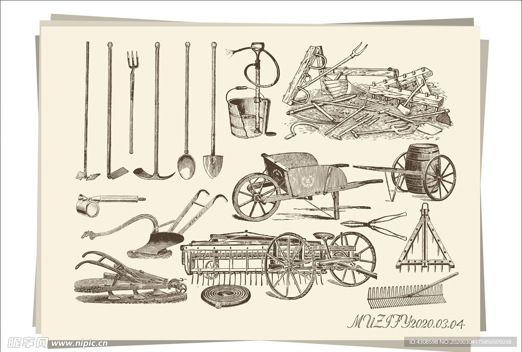 20款入欧洲中世纪农具手绘稿