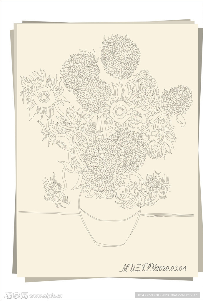 向日葵 梵高 线条稿