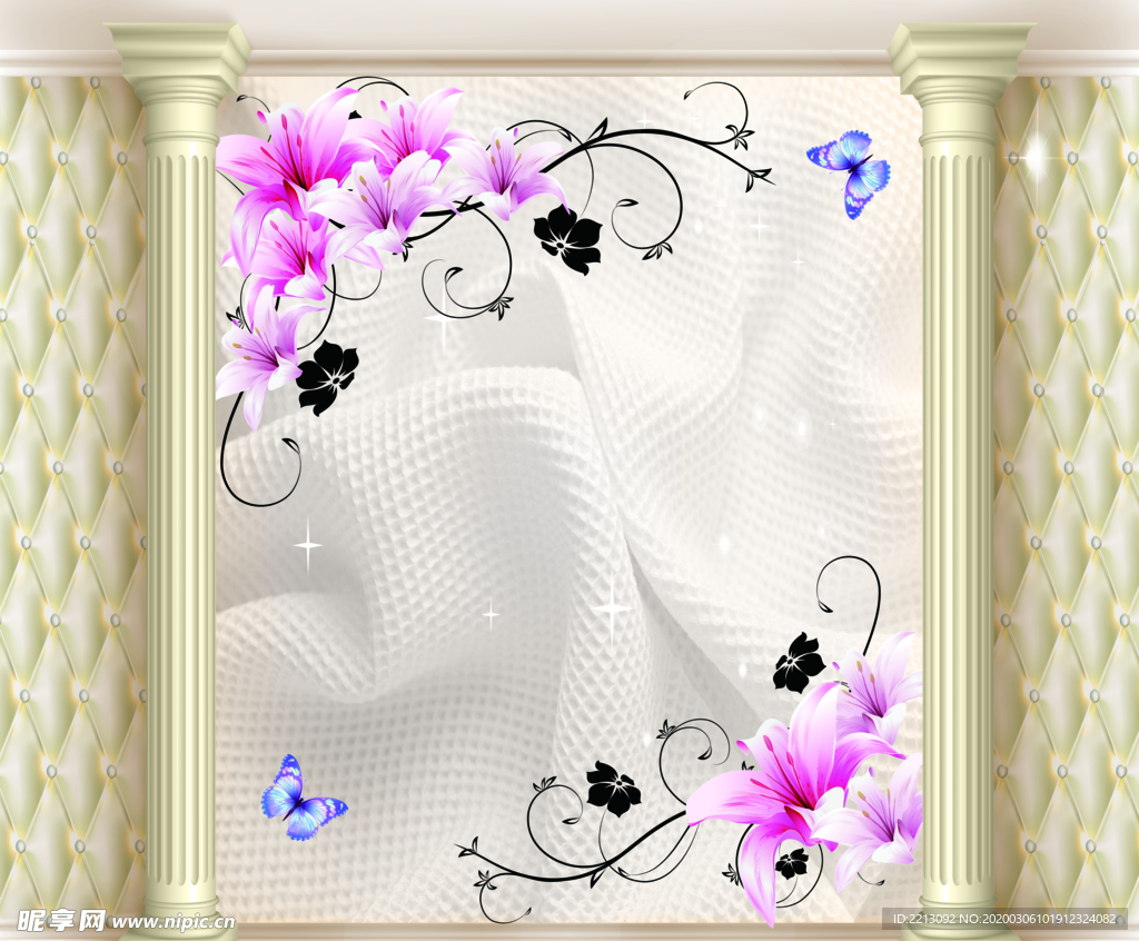 罗马柱玫瑰背景墙