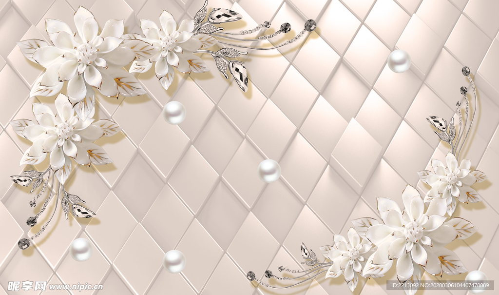 立体珠宝花背景