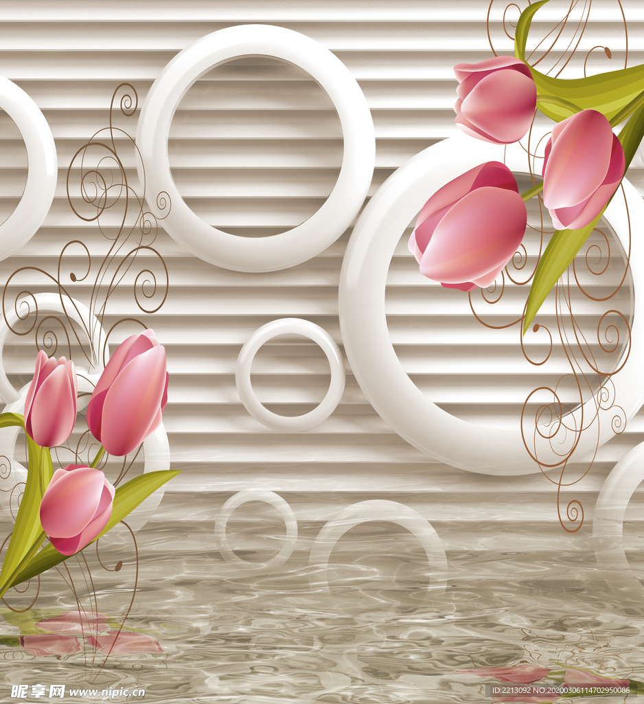 立体圆圈郁金香背景墙