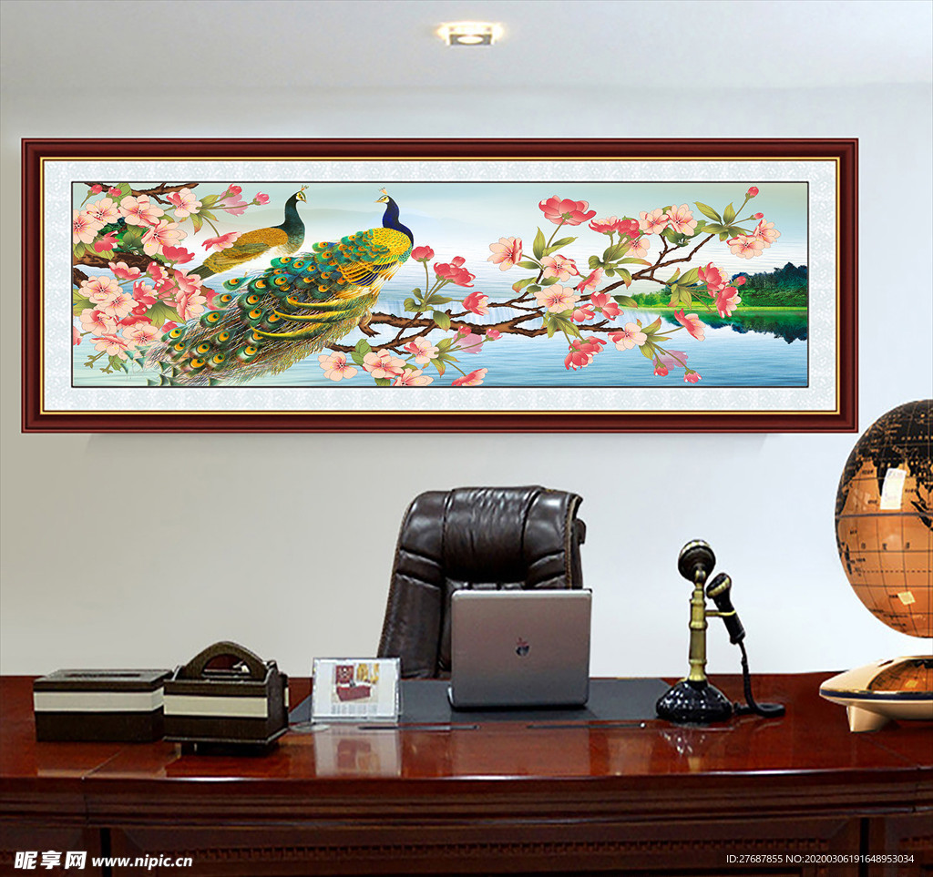 孔雀横幅装饰画