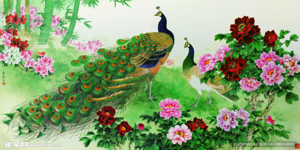 孔雀牡丹图
