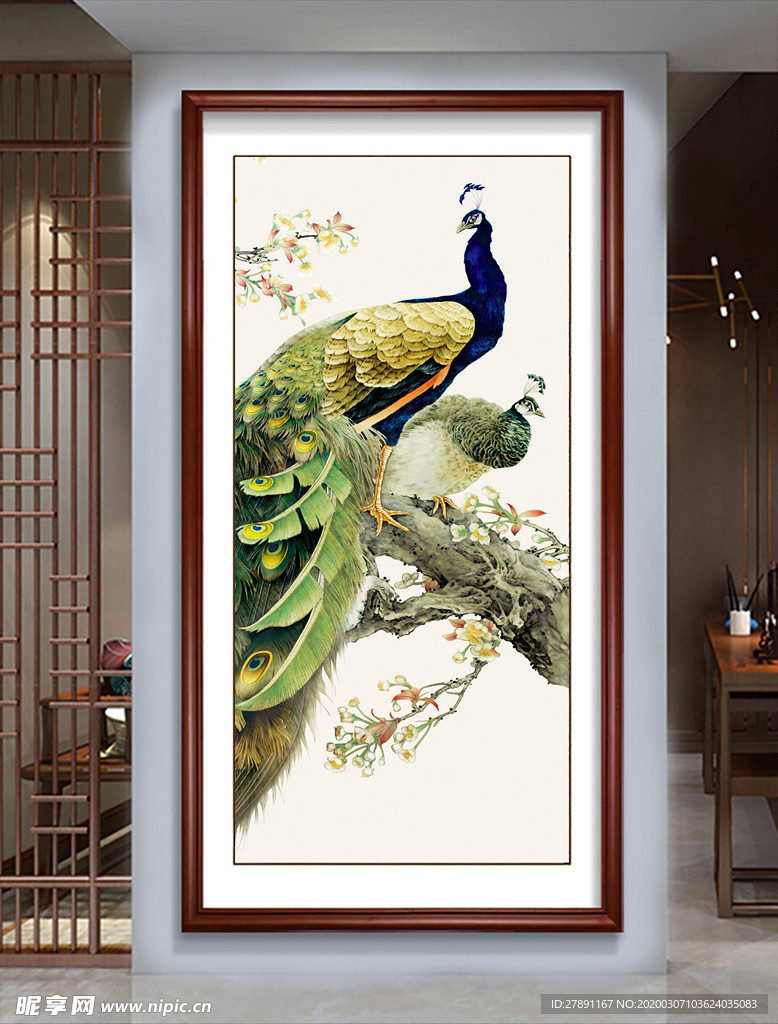 孔雀玄关装饰画