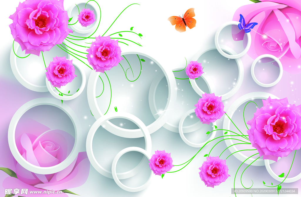 3D圆圈玫瑰背景墙