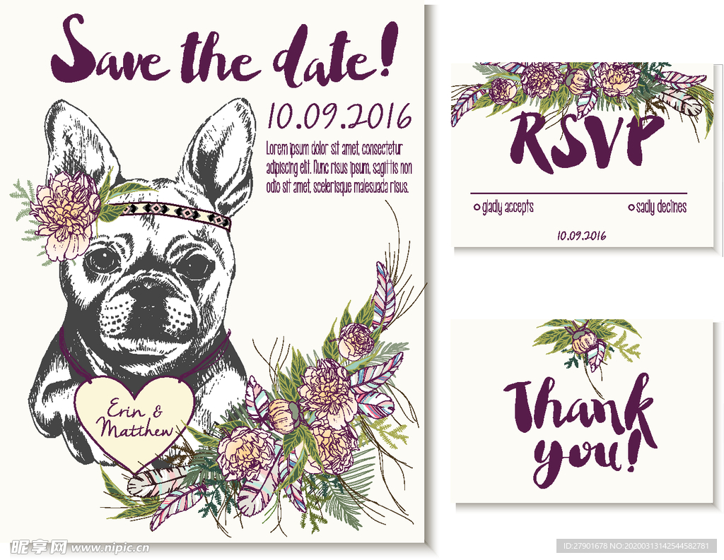 可爱动物狗狗猫咪手绘风格矢量