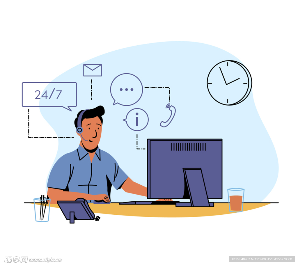 创意客服男子设计矢量素材