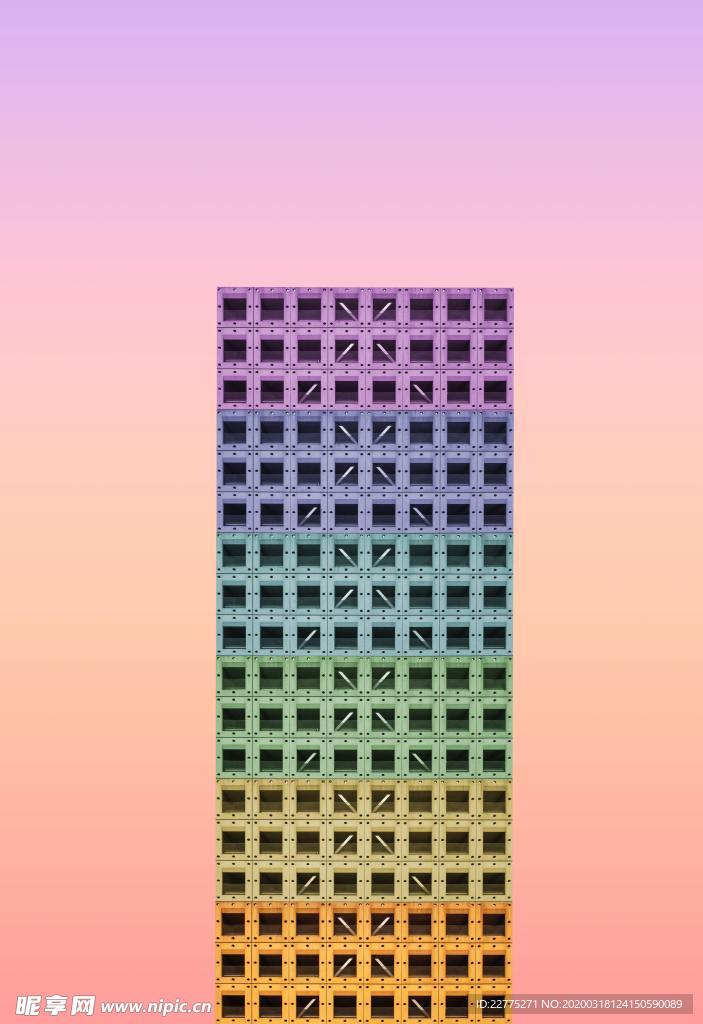 紫红渐变七彩建筑