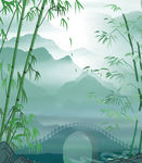 山水竹子中式背景