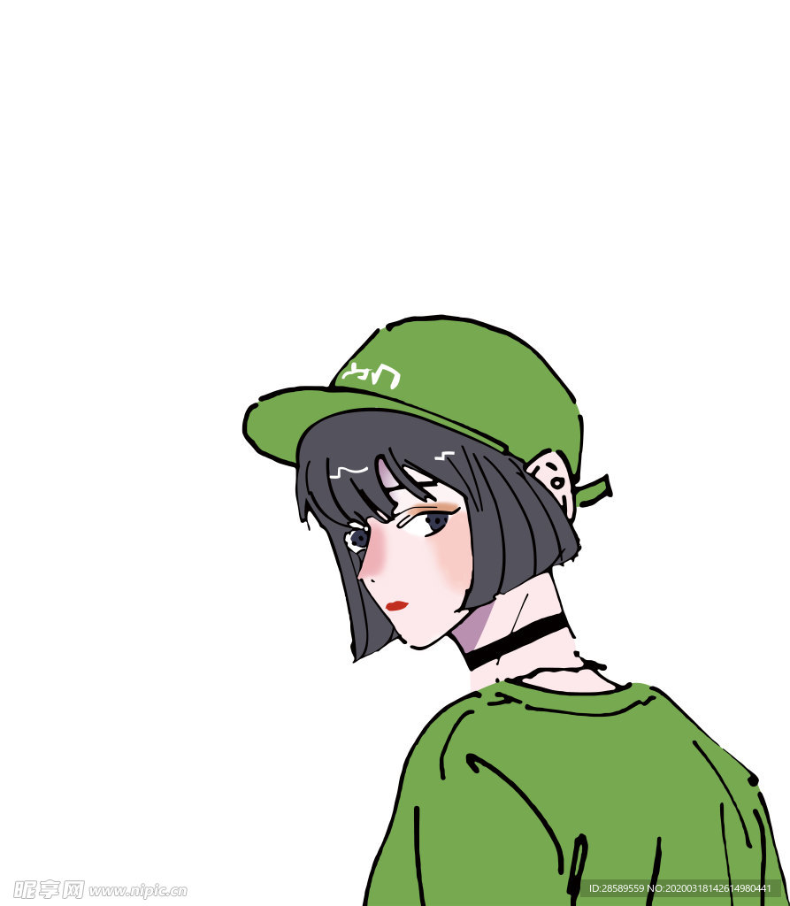 动漫卡通手绘情侣班服图案女头