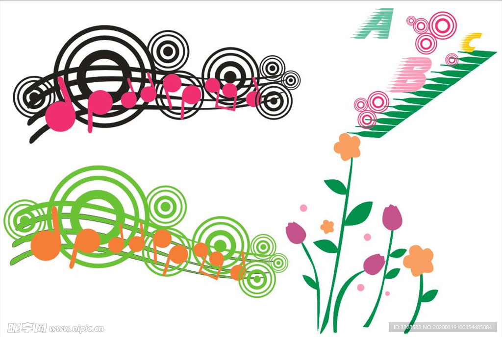 矢量素材 矢量图形 音符 小花