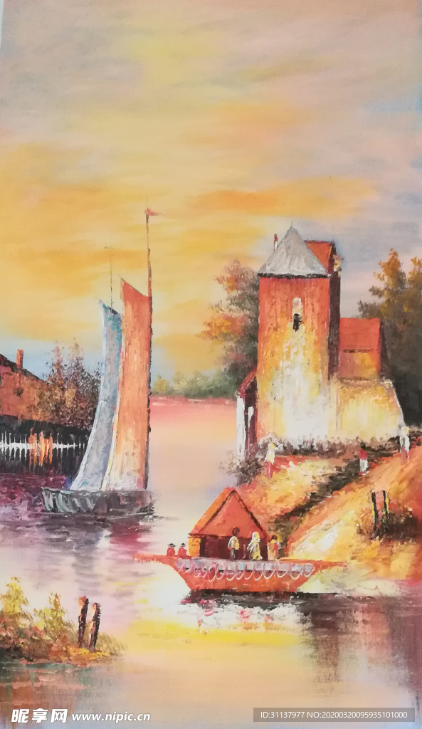 红磨纺码头渡头油画