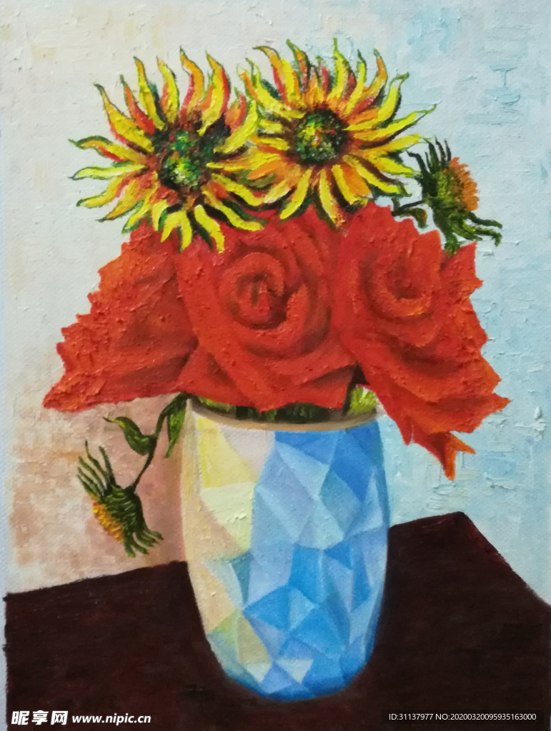 花瓶插花玫瑰花向日葵